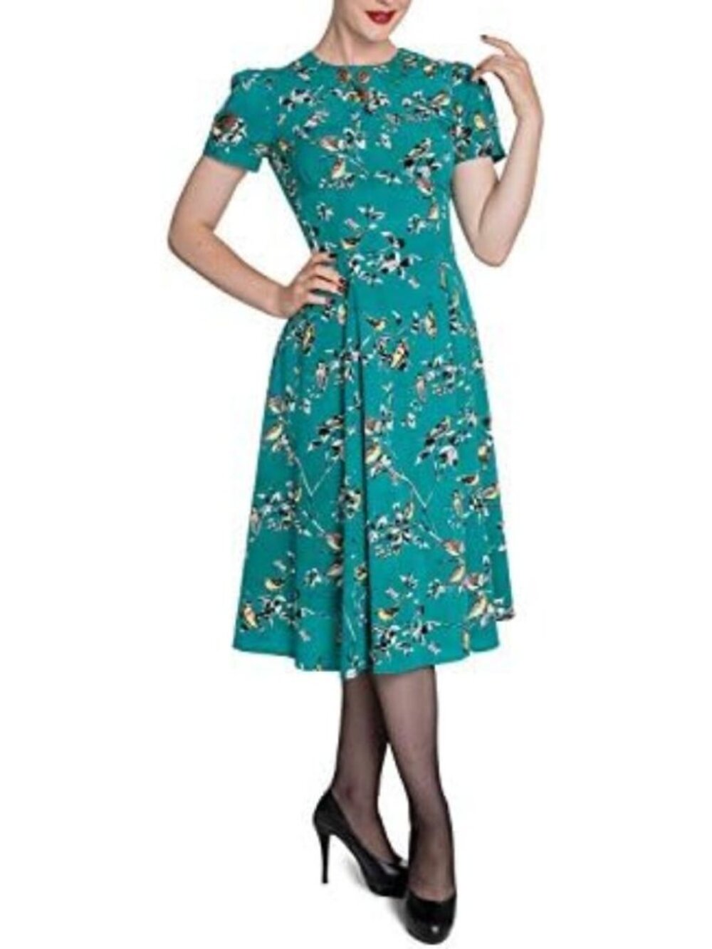 Hell Bunny Vixen Birdy midi dress rockabilly retro 40s pinup vamp fit & flare M
